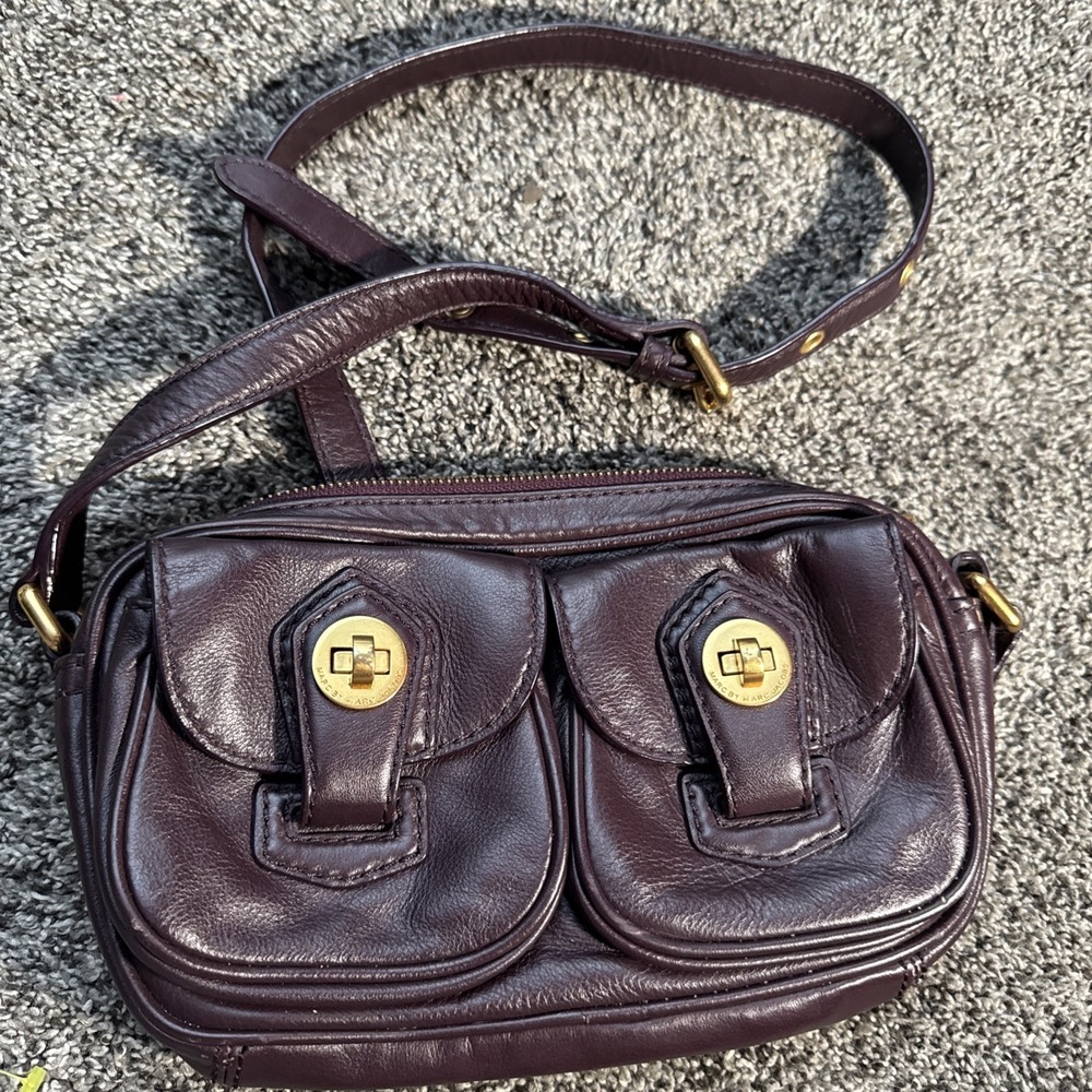 Marc by Marc Jacobs Brown Leather Double Pocket Crossbody Bag